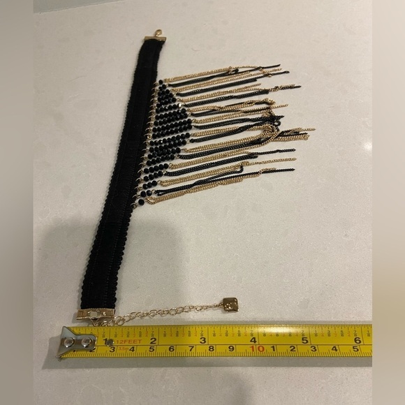 Whimsygoth Signed PL Black and Gold Beaded Tassel Choker - Picture 6 of 8